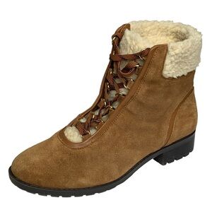 Crown & Ivy Cognac Leather Suede Hiking Sherling Lined Lace Up Boots NEW Size 7